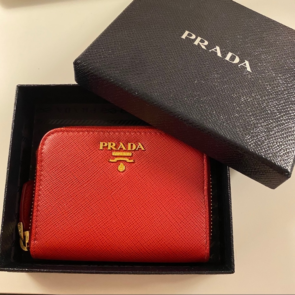 Prada red zip wallet